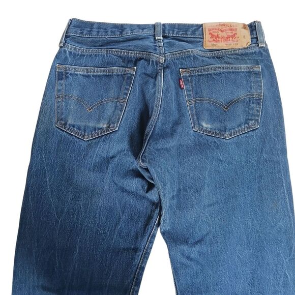 Levi's x Streetwear 501 Jeans Knee Distressed  Blue Straight Jeans 35/32 - Picture 7 of 13